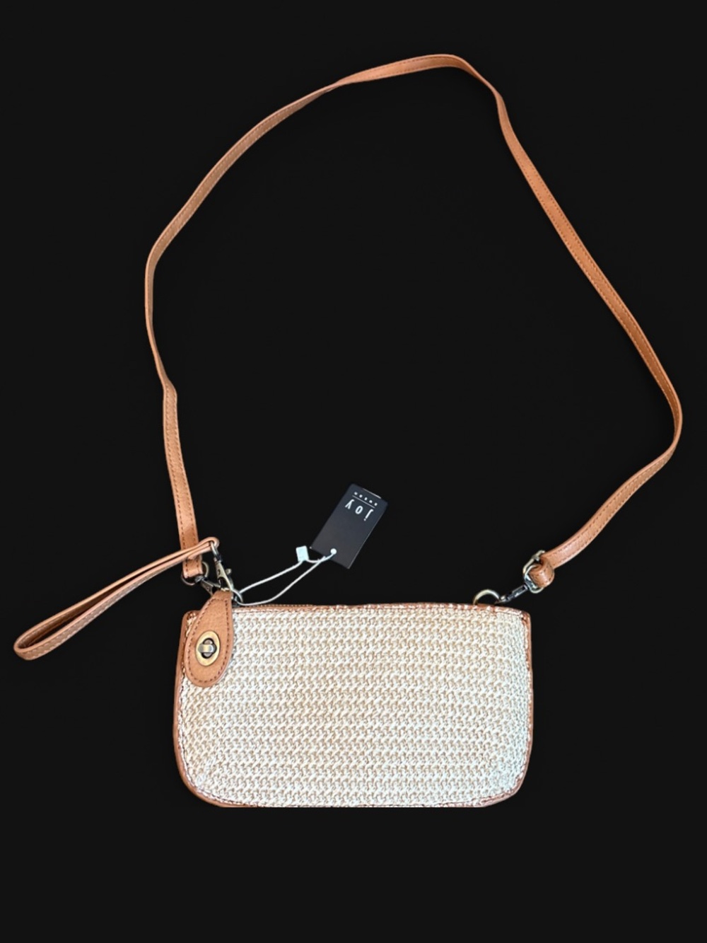 Joy Susan Woven Beige & Tan Crossbody Wristlet